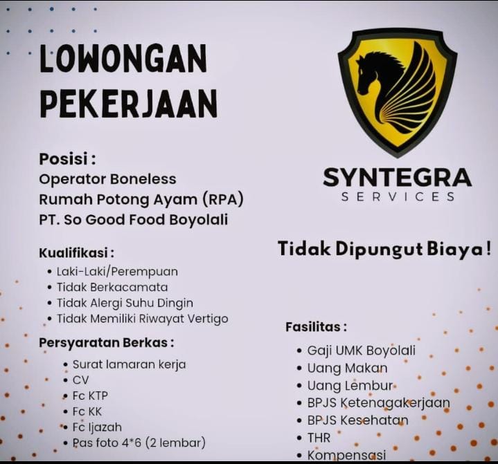 LOKER PT. SO GOOD FOOD BOYOLALI