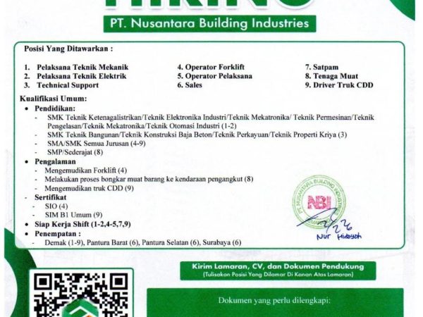 LOKER PT. NUSANTARA BUILDING INDUSTRIES LOKER PT. NUSANTARA BUILDING INDUSTRIES
