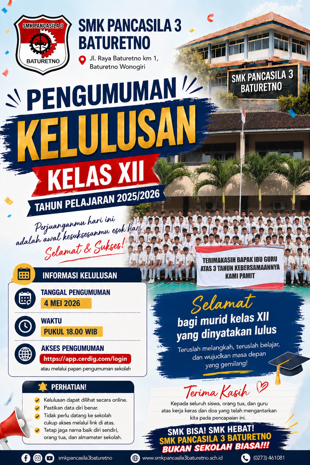 Pengumuman Kelulusan SMK PANCASILA 3 Baturetno