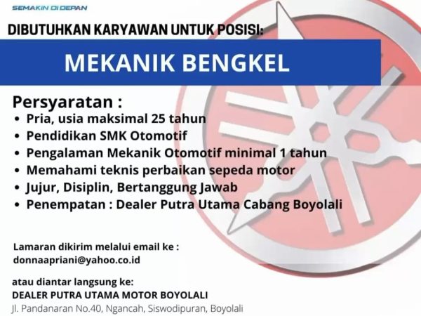 LOKER TEKNISI YAMAHA PUTRA UTAMA MOTOR