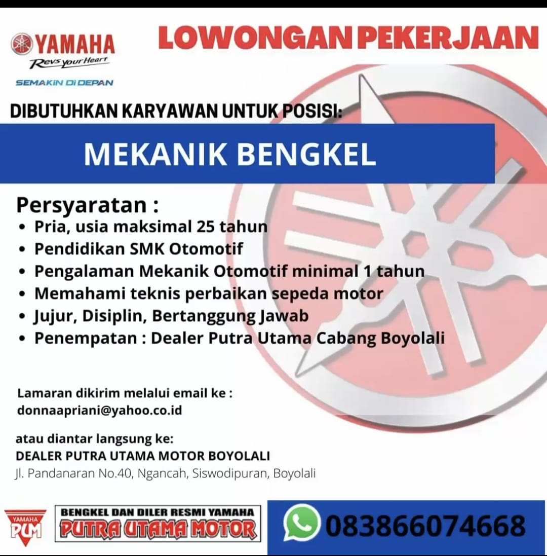 LOKER TEKNISI YAMAHA PUTRA UTAMA MOTOR