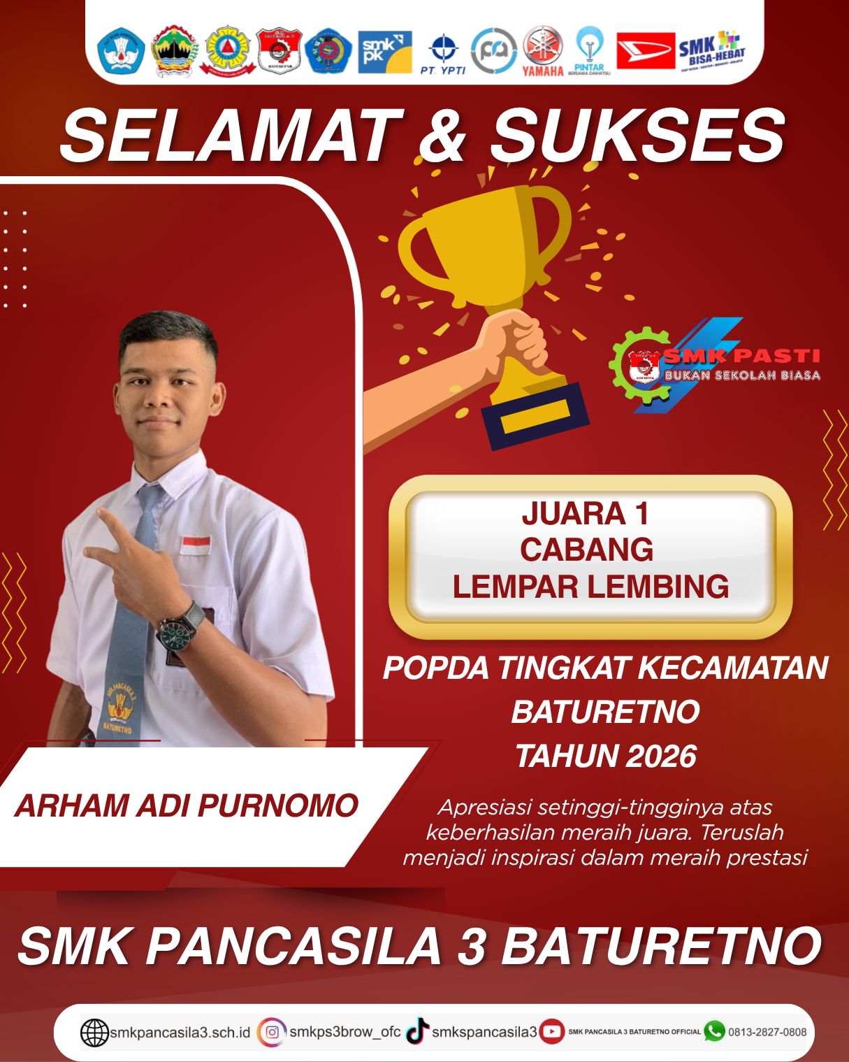 PRESTASI SISWA SMK PANCASILA 3 BATURETNO DALAM AJANG POPDA TINGKAT KECAMATAN